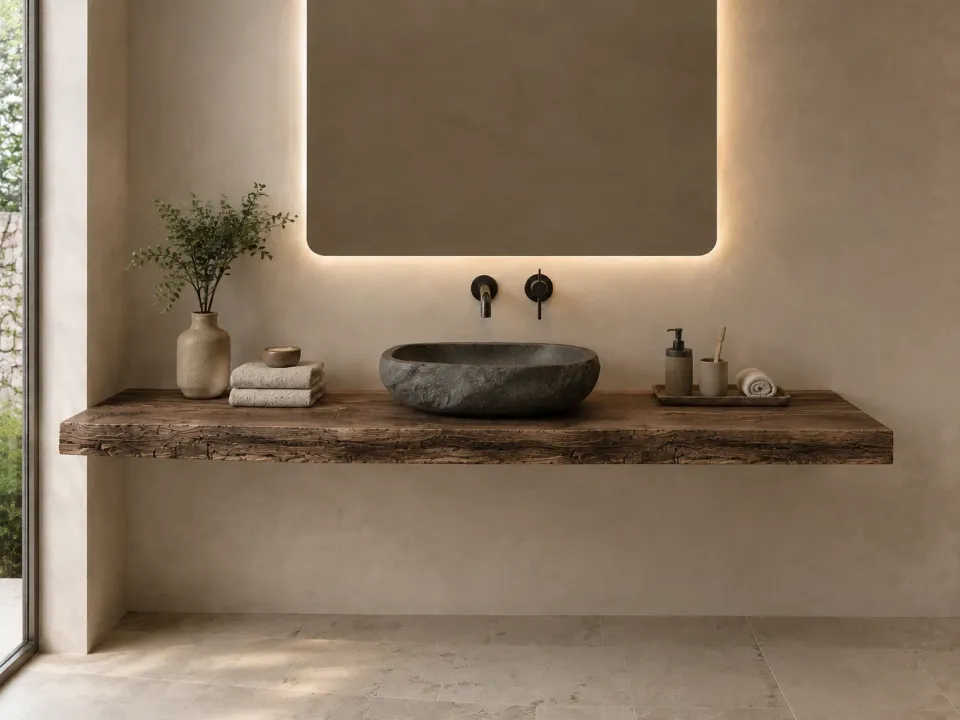 XLAB Design Pioggia mensola bagno legno castagno su misura